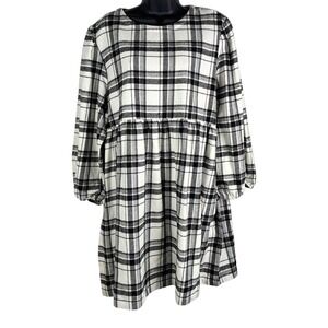 True Craft Womens Dress Black Size XL Flannel Plaid Elastic Cuffs 3/4 Sleeve NWT